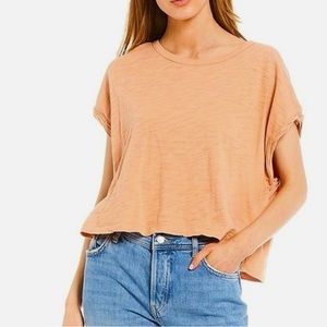 We The Free People Oversized Exposed Seams Slouchy T-Shirt Orange